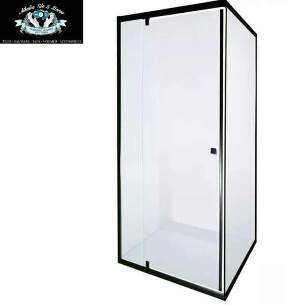 Black Clear Pivot Shower Door 900mm
